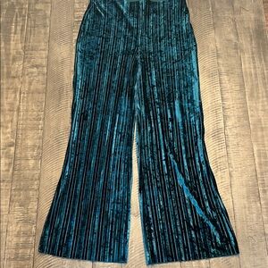 Rachel Zoe Teal Velvet Pleated Wide-Leg High-Waisted Pant